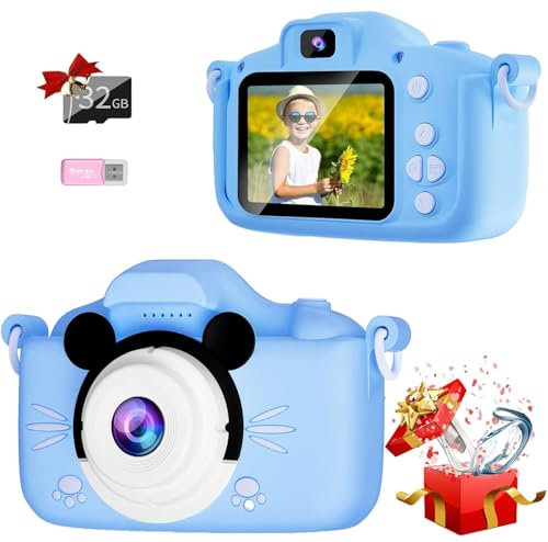 Kids Camera, 2.0 Inch Screen 1080P HD Kids Digital Camera with 32GB Card and Reader, Selfie Childrens Camera for Kids Age 3-13 Years Old Boys and Girls Birthday Christmas Kids Toy