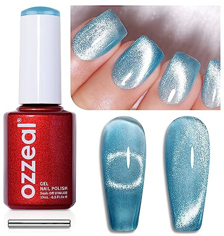Ozzeal Crystal Cat Eye Gel Nail Polish,15ML Blue Magnetic Gel Nail Polish Spring Summer Glitter Gel Nail Polish Diamond Shimmer Sparkle Gel Polish Soak off UV LED Light for Nail Art DIY