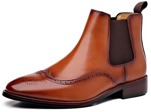 MlYJmer Botas Chelsea sin Cordones para Hombre, Botines de Moda, Botas Oxford Informales de Vestir para Negocios,Marrón,46 EU