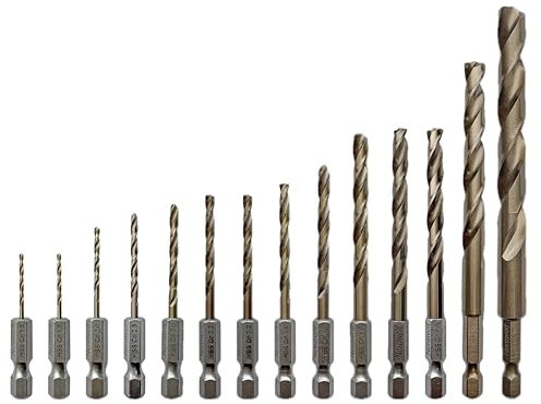 NordWolf Lot de 14 forets en cobalt pour tôle de métaux durs en acier inoxydable, tige hexagonale 6,35 mm pour mandrins rapides et visseuses à percussion, 1,5 mm à 10,0 mm, dans un étui de rangement