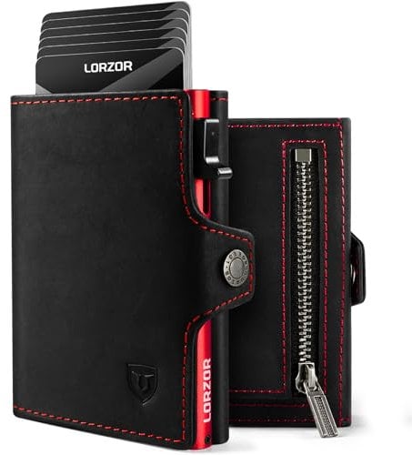 LORZOR Porte Carte Homme en Cuir Véritable, Portefeuille pour Homme pour 10 Cartes, Porte Monnaie avec RFID, Portefeuilles et Porte-Cartes avec Compartiment pour Espèces et Poche à Monnaie