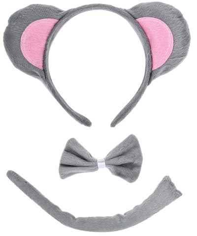 KGDUYC Haarreifen mit Maus Ohren, Tier Kostüm Set, Tier Verkleidung Set Ohren Stirnband Schwanz, für Kinder Cosplay Geburtstagsfeier Karneval Weihnachten Party Supplies