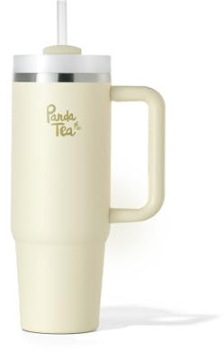 Panda Tea - Mug XXL avec Paille - 900 mL - Gourde Inox isotherme avec Paille – Boissons Chaudes & Froides - Bouteille Thermos Double Paroi – Gourde Grande Capacité