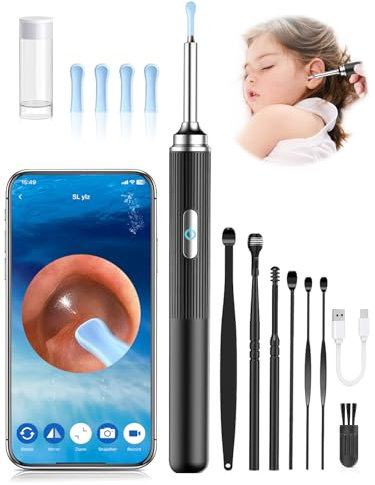 Ohrenschmalz Entferner, PARPAT Ohrenreiniger Otoskop mit 1080P HD Kamera, IP67 Wasserdicht Ohrenspiegel 360°Weitwinkel 6 LEDs Otoskop mit Licht, Ohrenschmalz-Entfernungsset für iPhone, iPad, Android