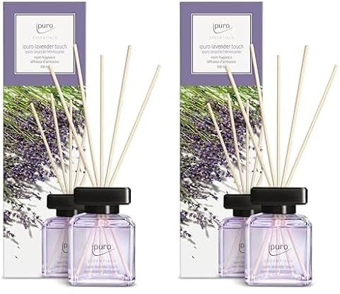 ipuro - Essentials Raumduft Lavender Touch 100ml | Raumerfrischer mit Lavendel, Zitrus, Blüten, Minze & Moschus Duft Aroma | Diffuser mit Stäbchen | Lufterfrischer für die Wohnung (Packung mit 2)