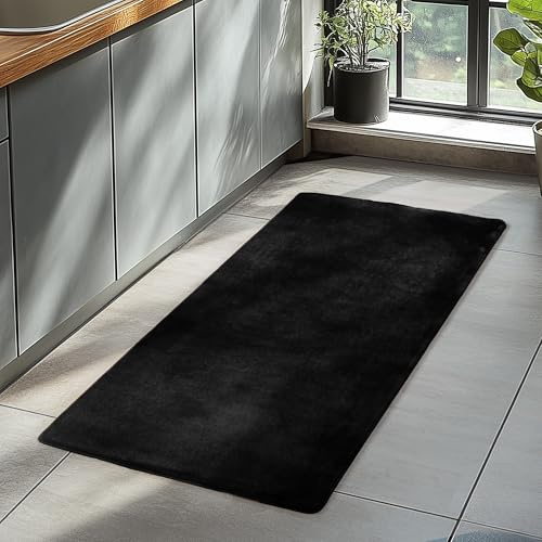 HomebyHome Kurzflor Teppich Läufer Flur 60 x 100 cm Schwarz - Teppich Weich, Waschbar, rutschfest, modern einfarbig Design - für Wohnzimmer, Schlafzimmer, Küche, Esszimmer