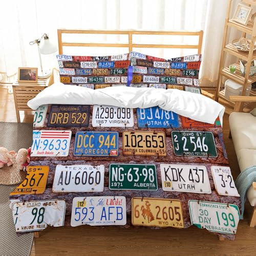 NIOYNJIS Bettwäsche Set 100% Baumwolle ist,Alte amerikanische Autokennzeichen auf Einer Ziegelmauer im ländlichen Utah,und allem auch für Personen mit Hautsensibilisierung empfohlen 152x203cm