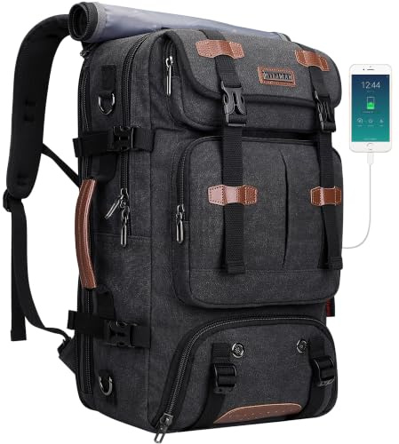 WITZMAN Travel Backpack for Men Women Large Carry-on Airline Approved Convertible 3 in 1 laptop Bags Fit 16 inch (A8013 Black)