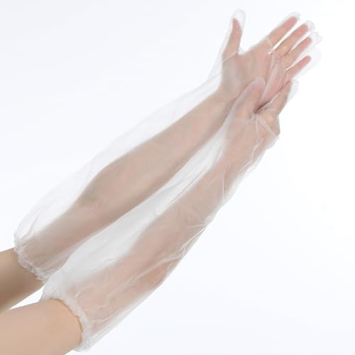 100PCS Long Sleeve Cleaning Gloves Reusable Waterproof Protective Gloves Plastic Disposable Gloves Long Sleeve Gloves for Field Liners Home Kitchen