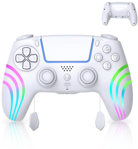 AriKroii Manette sans fil pour PS5/PS5 Slim/PS5 Pro, compatible PS5/Steam/PC avec tir continu turbo/fonction macro/fonction gyroscopique à double vibration/fonction gyroscopique à 6 axes (blanc)