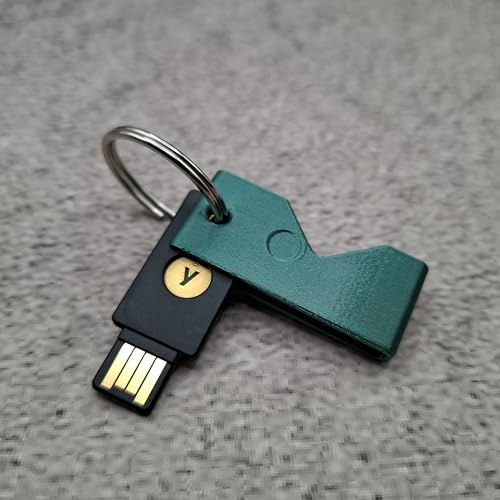 Case Schutzhülle Grün Metallic kompatibel mit Yubico Yubikey 5 NFC USB-A | Hülle mit Clic-Verschluss Klapp-Design und Schlüsselring zu Sicherheitsschlüssel - Schutz vor Verlust & Abnutzung