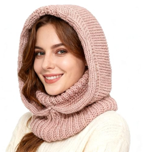 TAGVO Strickmütze Damen Thermo Winter, Multifunktional Winddicht Slouch Strickmütze Beanie mit Extra Langer und Dicker Schal, Elastisch Atmungsaktiv Sturmhaube Fahrrad Skimaske für Frauen Outdoor