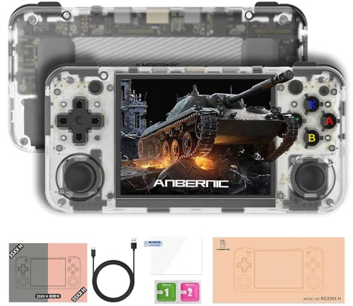 Portable Game Console Rétro RG35XX-H, Écran IPS De 3,5 Pouces Linux OS avec Lecteur Vidéo De Poche De Batterie 3300mAh 10000+ Jeux Consoles De Jeux Vidéo Rétro-White||64G