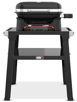 Weber Lumin Compact/Barbecue Elettrico Compatto con Supporto, Fino a 315 °C, con termometro nel Coperchio, Griglie in ghisa Smaltata in Porcellana, Superficie di Cottura 43 × 32 cm, Nero (1501653)