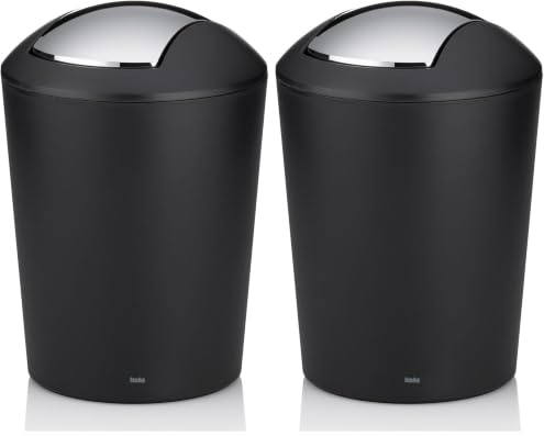kela Seau à couvercle basculant noir, seau à cosmétique 5l avec couvercle basculant, plastique, MARTA, poubelle salle de bains noir mat (Lot de 2)