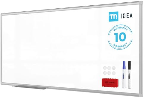 TM IDEA Reihe Flex Magnetisches Whiteboard 120x60 cm Magnettafel kratzfest und trocken abwischbar mit 2 Whiteboard Stifte, 6 Magnete und 1 Whiteboard Schwamm, für Schule, Haus und Büro