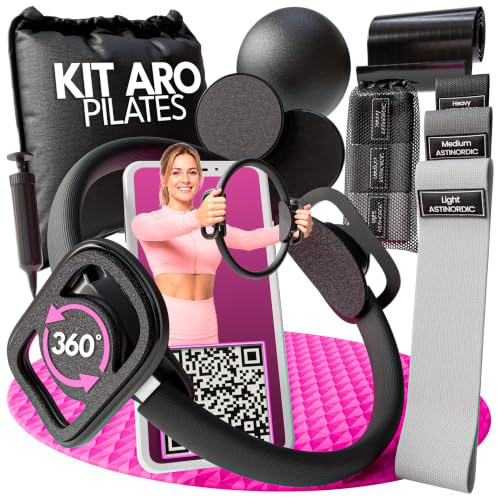 ASTINORDIC Pilates-Set für zu Hause, 6-in-1 + Übungsanleitung mit Pilatesring, Ball, 3 Widerstandsbänder, langes elastisches Band, Gleitscheiben