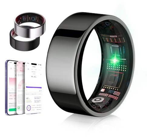 IUHFSIFS Smart Ring 8.Generation | IP68 |Sportspezifisch Smartring für Damen Herren Schlafen | SpO2 | 200 Modi | Für Android IOS（Schwarz, Größe 10）
