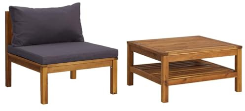 PUGYNBK 2-TLG Gartenmöbel Set, Outdoor Sofa mit Kissen, Sitzgruppe Akazienholz, massives Akazienholz mit Öl behandelt, gepolsterte Sitz- und Rückenkissen für hohen Sitzkomfort, modulare