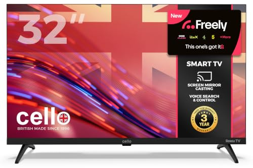 Cello 32 Smart Roku TV with Freely Built-In, Voice Remote, Bluetooth, Apple AirPlay, Hotel Mode,