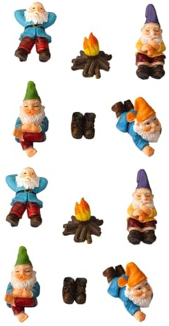 2sets Garden Gnomes Outdoor Mini Resin Gnome Statues Decorations Lawn Ornaments for Garden Landscaping