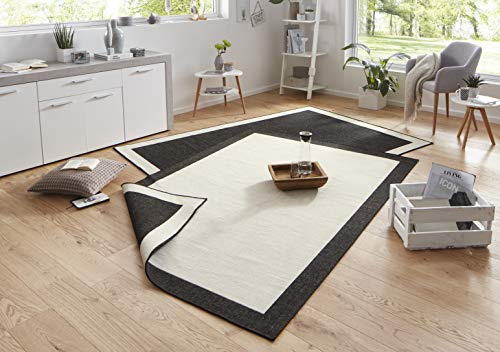 NORTHRUGS In- und Outdoor Teppich Panama 80x150cm - Wendeteppich Wetterfest Modernes Uni Design mit Bordüre Läufer für Balkon Terrasse Garten Wintergarten Wohnzimmerteppich Wasserfest in Schwarz Creme