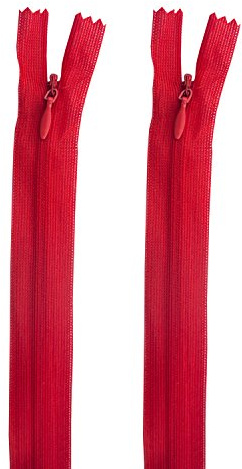HAND® 2 PCS Red Invisible Zipper for Dresses, Skirts, Blouses, Pants etc. - 16 inch (41 cm) Long - Nylon Zip and Metal Zip Head