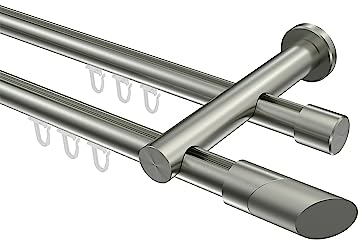 Interdeco Innenlauf Gardinenstange Edelstahl Optik 20 mm Ø 2-läufig Platon Verano, 220 cm