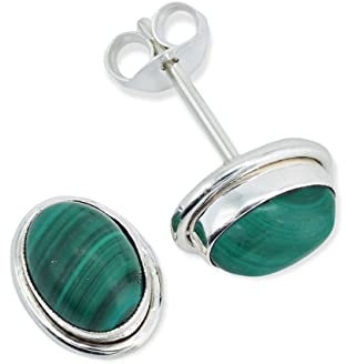 Ohrstecker 925 Silber Malachit grüner gestreifter Stein Edelstein Ohrringe echt Silber Damen Sterling Silber Stecker Geschenk(MOS-039-10)