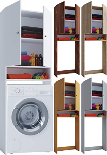 Waschmaschinenschrank | Praktischer Überbauschrank mit viel Stauraum | Maße: B. 64 x H. 182 x T. 27 cm | Waschmaschinenregal für Bad und Waschküche | Waschmaschinenüberbauschrank - Lona
