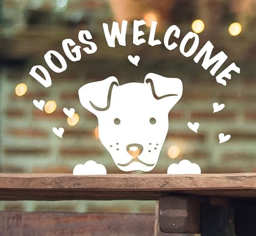 Dogs Welcome Sign Window Sticker Decals Vinyl Removable for Coffee Shops Restaurants Pubs Dog Friendly Business Self-Adhesive Pet Friendly Welcome Sticker Animal Lovers (White Inside- Glass)