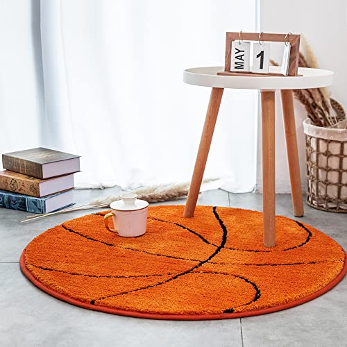 Kinderteppich Rund, Flauschige Weiche Waschbare Matten, Stuhl Matte Boden, Kindermatte fürs Kinderzimmer Wohnzimmer, Grösse: 120cm Rund, Basketball