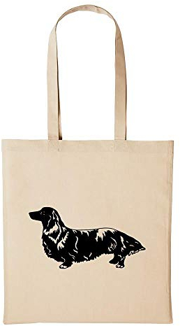 Huuraa Baumwollbeutel LANGHAAR DACKEL Geschenk Einkaufstasche Natural 10 Liter Baumwolle LANGHAAR DACKEL Accessoire