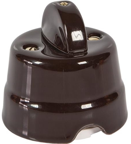 FANTON Interruttore deviatore a manopola in ceramica stile retrò colore marrone da parete 10AX 250V vintage in porcellana per cavo tessile 84001BW