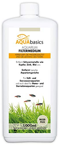 AQUAbasics Aquarium Filtermedium ist der Wasseraufbereiter für kristallklares und natürlich gesundes Aquariumwasser - Entfernt ganz ohne Chemie Mulm und Schlamm, Größe:1 Liter