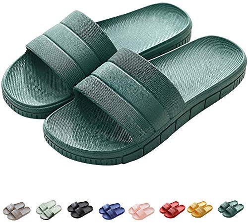 Herren Damen Badelatschen Streifen Hausschuhe Indoor-Haus Anti-Rutsch Dusche Badeschuhe Badeschlappen Rutschfest Pantoffeln Home Slippers Damen Plastik Schuhe Sandaeln Gr. 40/41 EU Dunkelgrün