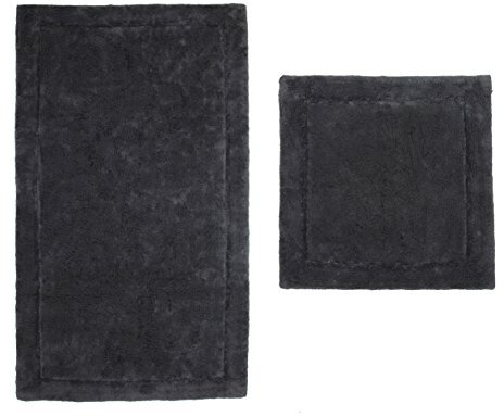 Casalanas - Santorin, Beidseitig verwendbar, Schwerer Badezimmerteppich, 100% Natur-Baumwolle, 2-teilig(60x60 + 120x70) cm, anthrazit