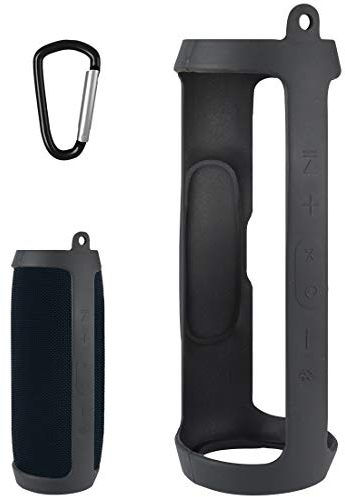 LinkIdea Silikon-Schutzhülle für JBL Charge 3 tragbarer kabelloser Bluetooth-Lautsprecher, Charge3 JBL Silikon-Schutzhülle mit Schlüsselanhänger, tragbare Schutzhülle für Reisen (schwarz)