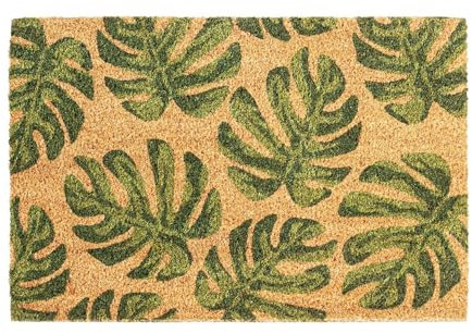 Nicola Spring Coir Door Mat - 60 x 40cm - Monstera - Pack of 2 - Decorative Indoor Front Door Floor Mat Entry Dirt Trapper Rug Outdoor Boot Scraper Non Slip Backing Doormat