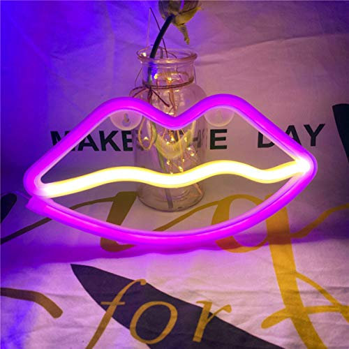 QiaoFei Lips Neon Light LED Lips Neon Signs Pink-Warmwhite Lips Neon Sign for Kids Room Bedroom Hotel Shop Restaurant Game Office Wall Art Decoration Sign Birthday (Pink-Warmwhite)