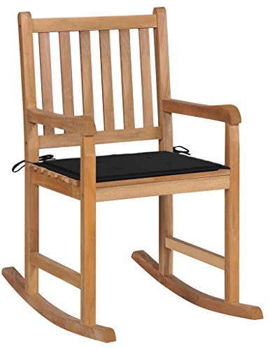 vidaXL Teak Massiv Schaukelstuhl mit Schwarzem Kissen Schaukelsessel Gartenmöbel Stuhl Sessel Relaxstuhl Schwingsessel Gartenstuhl Holzstuhl