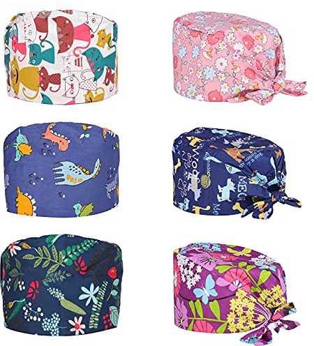 Comius Sharp 6 Pezzi Cappello Scrub Turbante Cappello, Regolabile Cappelli da Lavoro con Fascia Sudore, Cappello Copricapo Stampati Cappellino Robin Uomini e Donne (A)
