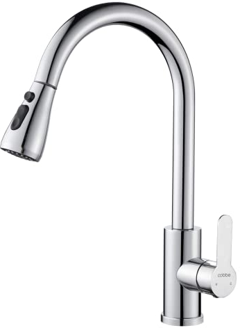 Cobbe Wasserhahn Küche, Küchenarmatur mit Herausziehbarer Brause Ausziehbar Armatur, Hochdruck Spültischarmatur Mischbatterie, 360° Schwenkbar Edelstahl Spültischmischer mit Einhebelgriff
