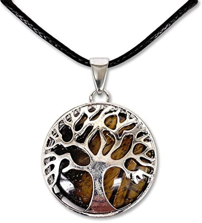 Cotigo - Collier arbre de vie avec pendentif pierre naturelle énergétique - Différentes pierres semi-précieuses - (Œil de tigre)