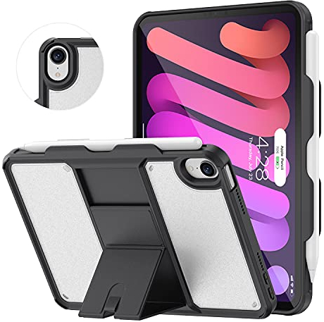 Soke for iPad Mini 7/6 Case with Pencil Holder-[Full Protection + Pencil Charging], Translucent Frosted Back Cover for iPad Mini 8.3 Inch (Black)