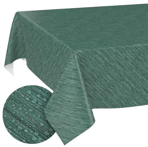 Tischdecke abwaschbar Wachstuch Wachstuchtischdecke Gartentischdecke Leinen-Optik Pflegeleicht Wasserabweisend 140 x 140 cm (Quadratisch) Grün Schnittkante