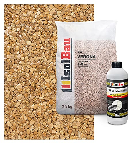 Isolbau Steinteppich Aussen Komplettset Marmorkies 25kg + Bindemittel bis 2,5m² Verona 4/8mm Epoxidharz, Terassenboden, Natursteinboden Marmorkies Bodenbelag, Steinboden, Marmorstein, Innen Außen