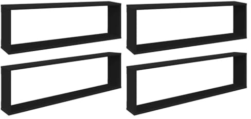 vidaXL Wall Cube Shelf Set, Engineered Wood, Wall-Mounted Multipurpose Shelves, Chic Black, Scandinavian Style, 4 Pieces, for Living Room and Hallway