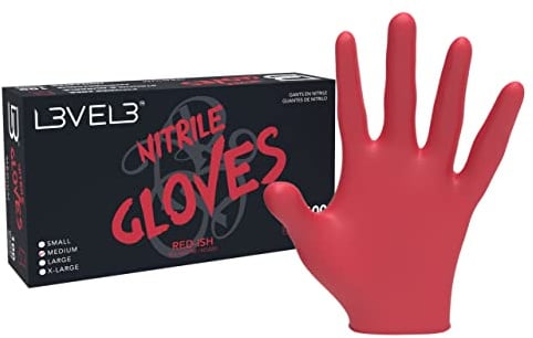L3VEL3 Red Nitrile Gloves - Delivers Outstanding Protection - Puncture and Chemical Resistant - Touchscreen Compatible - Made of Synthetic Rubber - Provides Optimal Flexibility - Size L - 100 pc