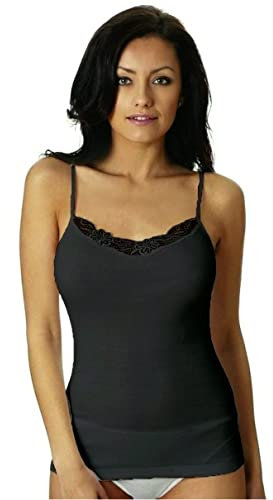 NOTTINGHAM 3 Pezzi Canottiera Donna Spalla Stretta VS4311W con Inserti in Pizzo in Cotone (Nero, 3/M)